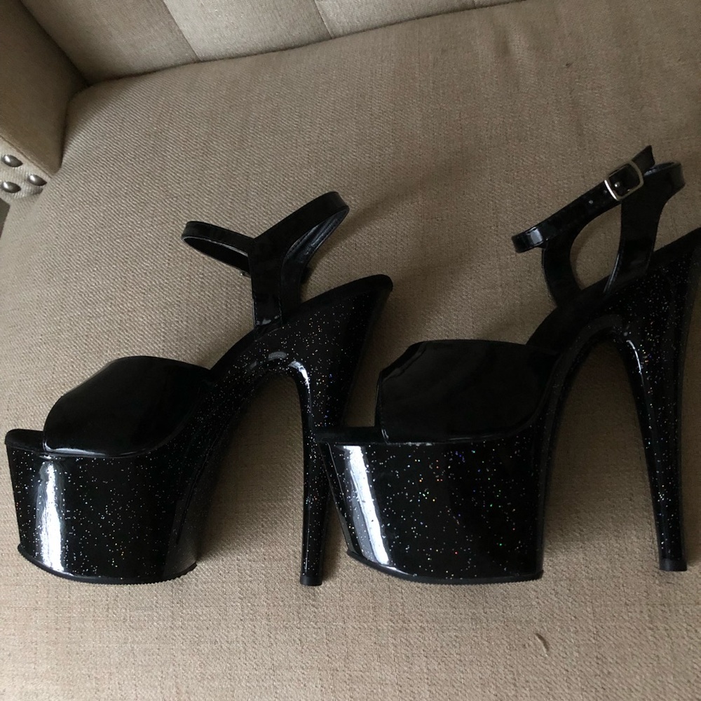Pleaser black glitter high heels!